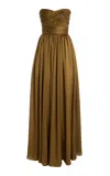 Ulla Johnson Anastasia Strapless Silk Gown In Olive