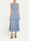 Ulla Johnson Anela Midi Dress In Chambray In Blue