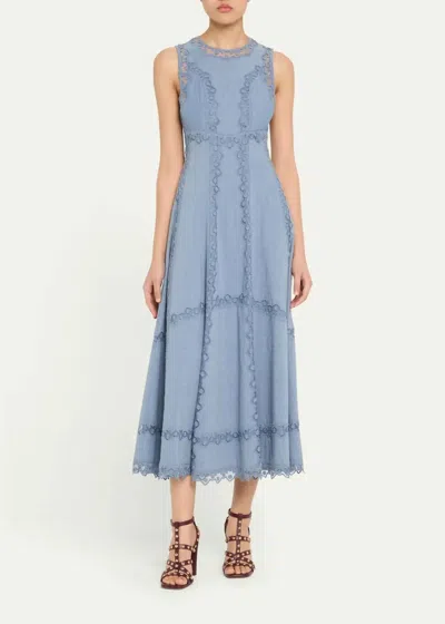Ulla Johnson Anela Midi Dress In Chambray In Blue