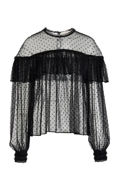 Ulla Johnson Anelise Ruffled Point D'esprit Lace Top In Black