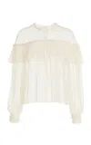 Ulla Johnson Anelise Ruffled Point D'esprit Lace Top In White