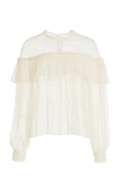 Ulla Johnson Anelise Ruffled Point D'esprit Lace Top In White