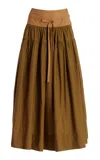 Ulla Johnson Angeline Gathered Cotton Midi Skirt In Khaki