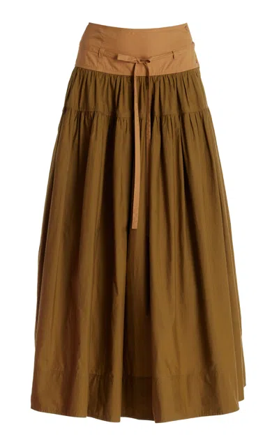 Ulla Johnson Angeline Gathered Cotton Midi Skirt In Khaki