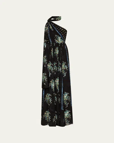 Ulla Johnson Angelique Draped Scarf Gown In Blue