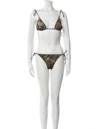 Pre-owned Ulla Johnson Animal Print Bikini In White