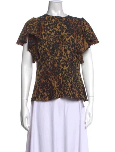 Pre-owned Ulla Johnson Animal Print Crew Neck Blouse In Black