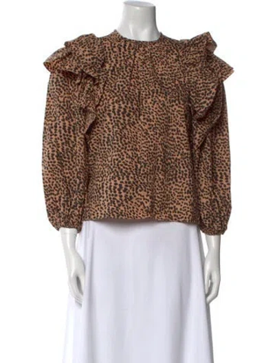 Pre-owned Ulla Johnson Animal Print Crew Neck Blouse In Brown