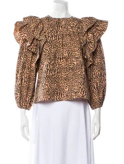 Pre-owned Ulla Johnson Animal Print Crew Neck Blouse In Brown