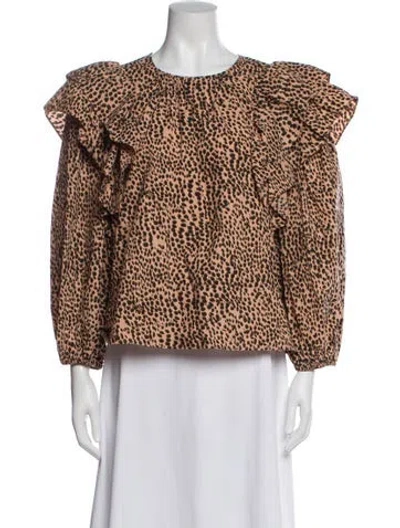 Pre-owned Ulla Johnson Animal Print Crew Neck Blouse In Brown