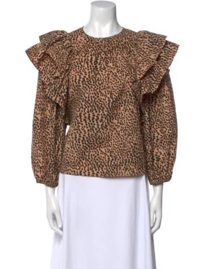 Pre-owned Ulla Johnson Animal Print Crew Neck Blouse In Neutral
