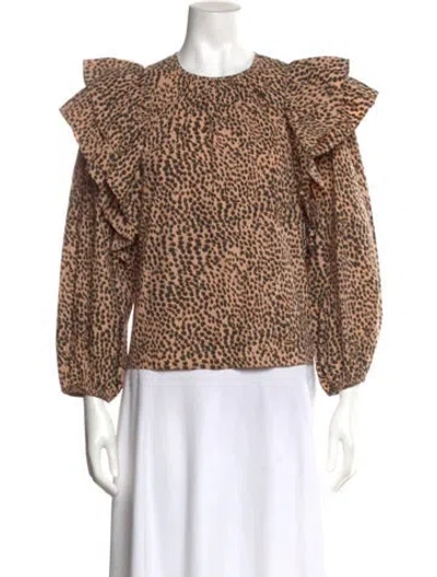 Pre-owned Ulla Johnson Animal Print Crew Neck Blouse In Neutral