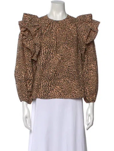 Pre-owned Ulla Johnson Animal Print Crew Neck Blouse In Neutral