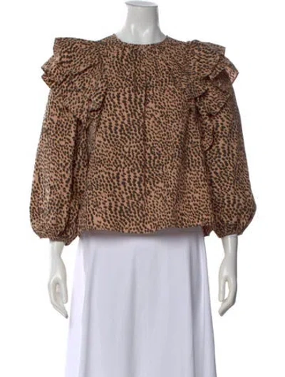 Pre-owned Ulla Johnson Animal Print Crew Neck Blouse In Neutral