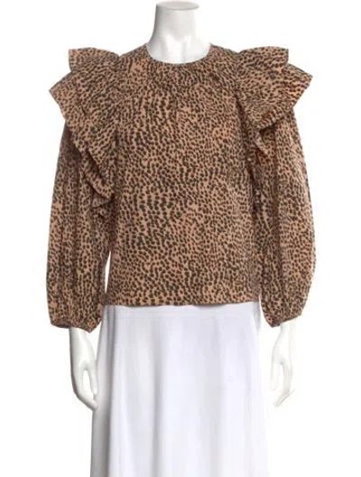 Pre-owned Ulla Johnson Animal Print Crew Neck Blouse In Neutrals