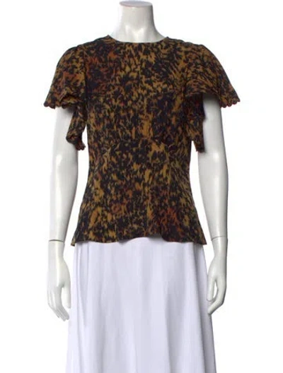 Pre-owned Ulla Johnson Animal Print Crew Neck Blouse W/ Tags In Orange/purple