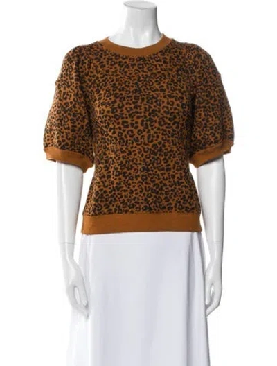 Pre-owned Ulla Johnson Animal Print Crew Neck Crop Top W/ Tags In Brown