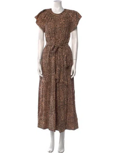 Pre-owned Ulla Johnson Animal Print Crew Neck Jumpsuit In Brown