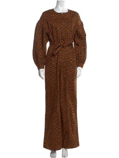 Pre-owned Ulla Johnson Animal Print Crew Neck Jumpsuit In Brown