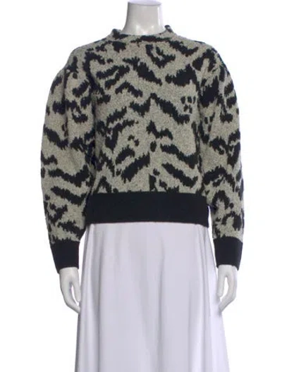 Pre-owned Ulla Johnson Animal Print Crew Neck Sweater In Gray