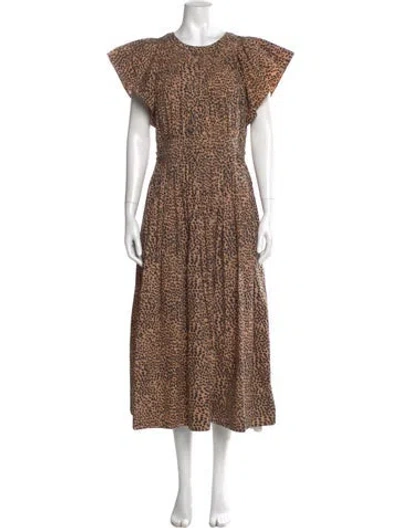 Pre-owned Ulla Johnson Animal Print Long Dress In Brown