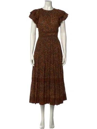 Pre-owned Ulla Johnson Animal Print Long Dress In Brown