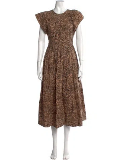 Pre-owned Ulla Johnson Animal Print Long Dress In Brown