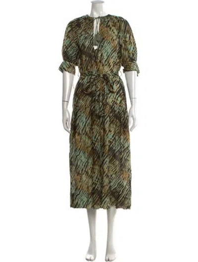 Pre-owned Ulla Johnson Animal Print Long Dress In Green