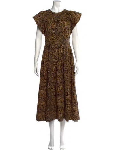 Pre-owned Ulla Johnson Animal Print Long Dress In Yellow