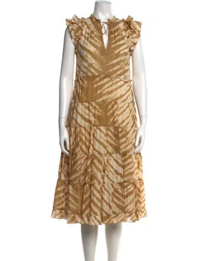 Pre-owned Ulla Johnson Animal Print Midi Length Dress In Brown