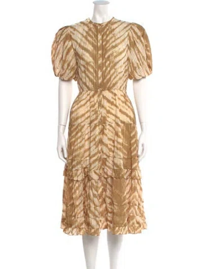 Pre-owned Ulla Johnson Animal Print Midi Length Dress In Brown