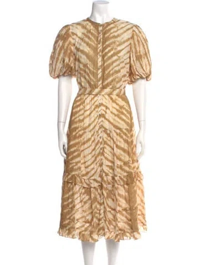 Pre-owned Ulla Johnson Animal Print Midi Length Dress In Brown