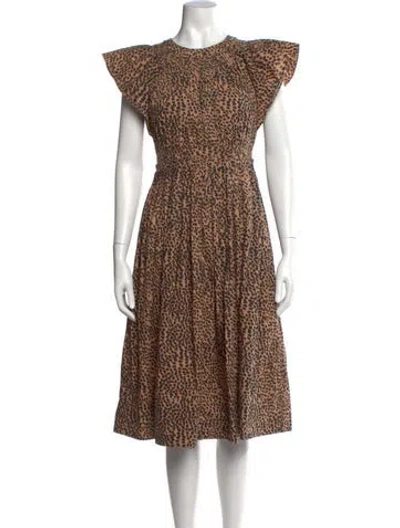 Pre-owned Ulla Johnson Animal Print Midi Length Dress In Brown