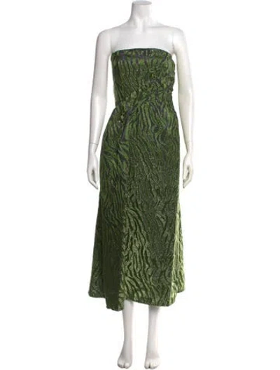 Pre-owned Ulla Johnson Animal Print Midi Length Dress In Green