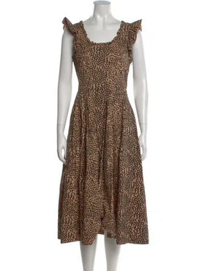 Pre-owned Ulla Johnson Animal Print Midi Length Dress In Neutral