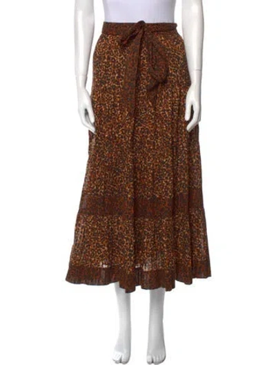 Pre-owned Ulla Johnson Animal Print Midi Length Skirt W/ Tags In Brown