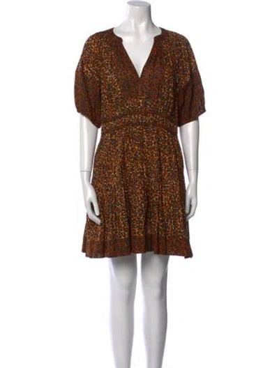 Pre-owned Ulla Johnson Animal Print Mini Dress In Brown