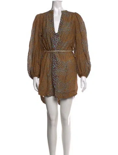 Pre-owned Ulla Johnson Animal Print Mini Dress In Brown