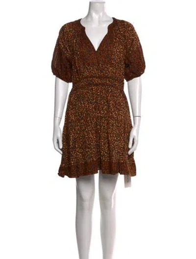 Pre-owned Ulla Johnson Animal Print Mini Dress In Brown