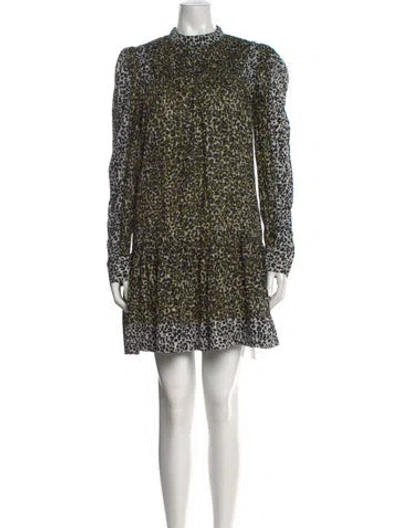 Pre-owned Ulla Johnson Animal Print Mini Dress In Green