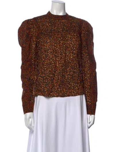 Pre-owned Ulla Johnson Animal Print Mock Neck Blouse In Brown