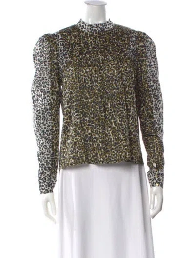 Pre-owned Ulla Johnson Animal Print Mock Neck Blouse In Multi
