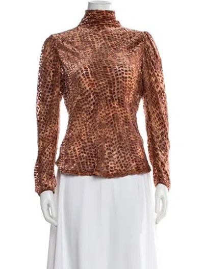 Pre-owned Ulla Johnson Animal Print Mock Neck Top In Orange