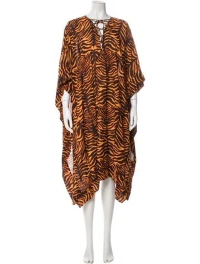 Pre-owned Ulla Johnson Animal Print Pleated Accents Cover-up In Brown