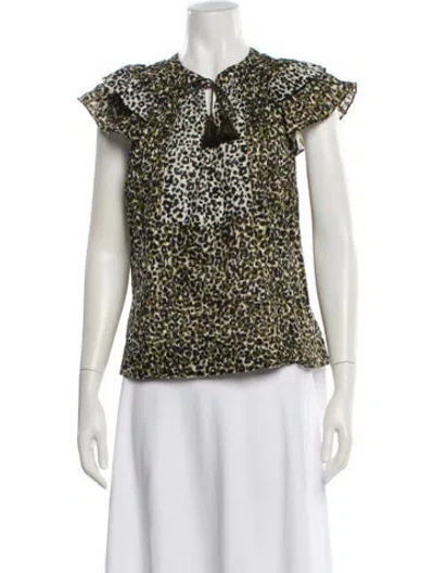 Pre-owned Ulla Johnson Animal Print Tie Neck Blouse In Blue