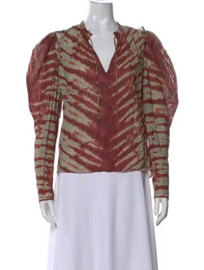 Pre-owned Ulla Johnson Animal Print Tie Neck Blouse In Brown