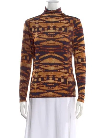 Pre-owned Ulla Johnson Animal Print Turtleneck Top In Orange