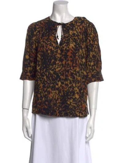Pre-owned Ulla Johnson Animal Print V-neck Blouse In Black