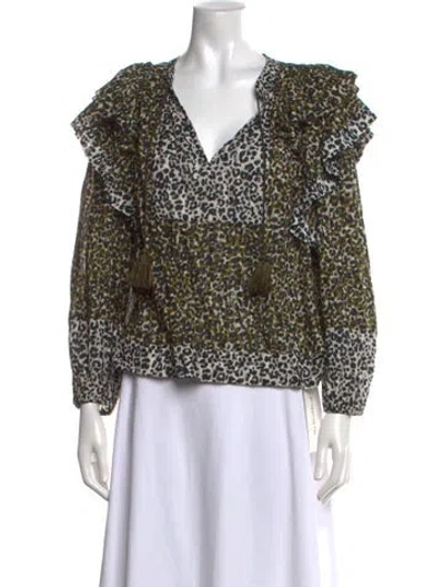 Pre-owned Ulla Johnson Animal Print V-neck Blouse In Black/green