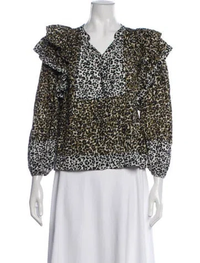 Pre-owned Ulla Johnson Animal Print V-neck Blouse In Blue